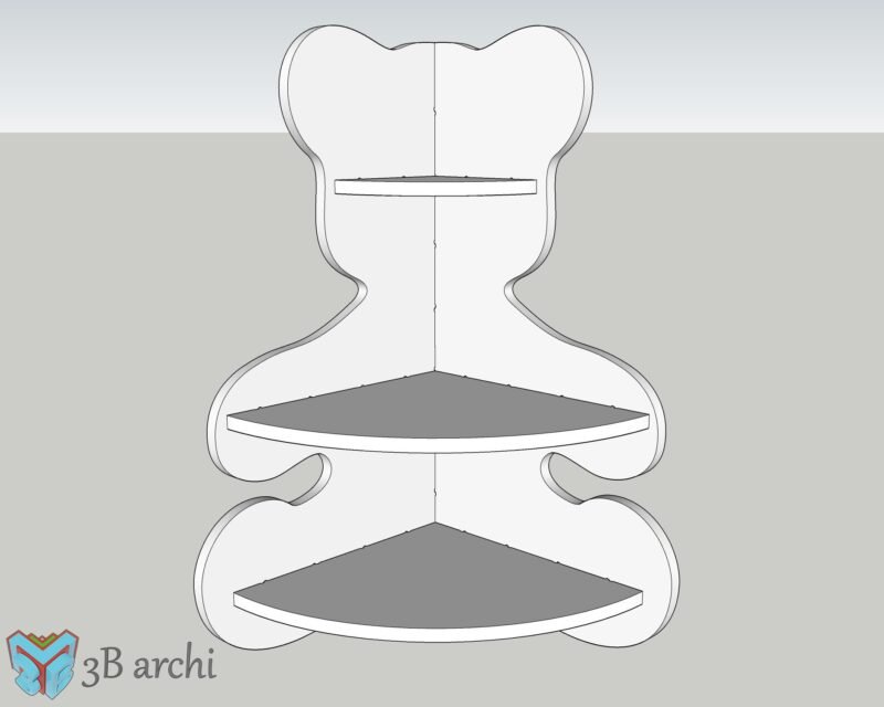 Bear shaped corner Shelf, Corner bookcase for kids, Corner shelf plan, Corner bookshelf, Vector files, CNC route file, CNC furniture files
