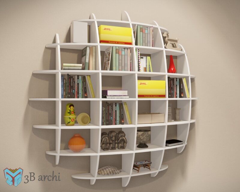 Sphere Bookshelf, Parametric waffle shelf, Hemispherical Shelf, Wall Bookshelf, Waffle shelf, Wall Decoration, Parametric Wall Shelf, vector
