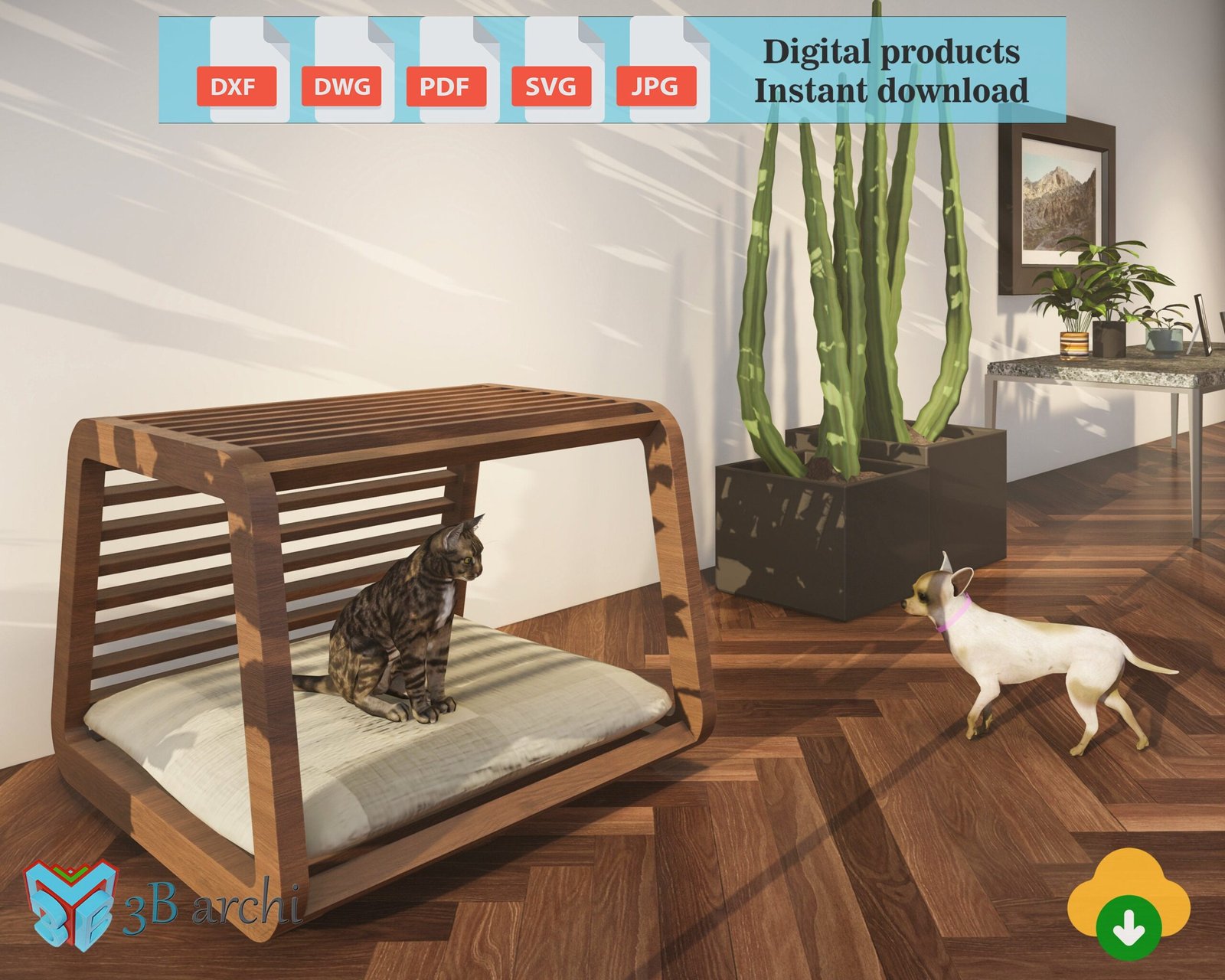 Modern Plywood Pet House: CNC DXF File (Digital Download)