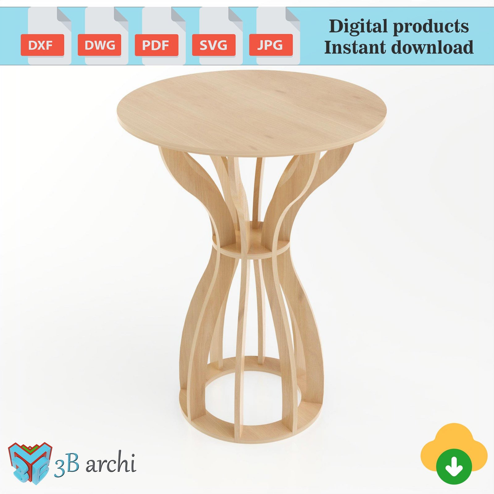 Parametric Cocktail Table CNC Plan: Plywood Round Table (Digital Download)