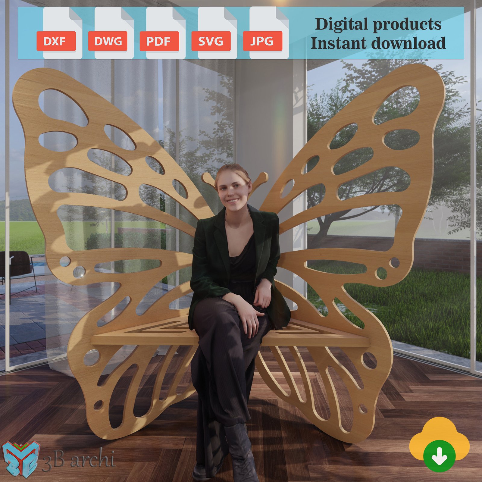 Butterfly bench, chair for birthday backdrop: CNC Router Files (Digital Download)