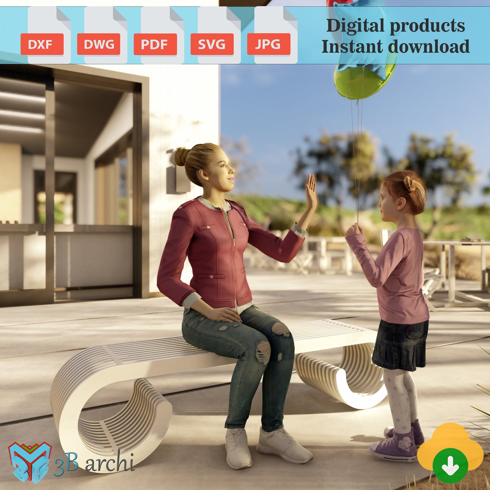 Modern parametric bench, Parametric bench plan, parametric bench design, CNC interior furniture, Vector dxf, CNC milling, Modern furniture - Image 2