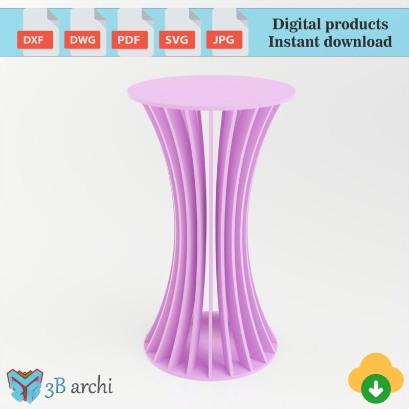 CNC Round Table DXF Plan: Slat Pedestal Design (Digital Download)